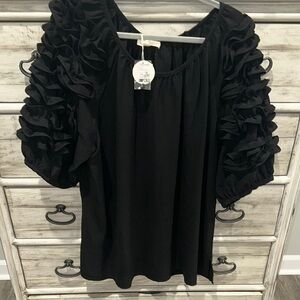 ODDY Black Ruffled Short Sleeve Blouse